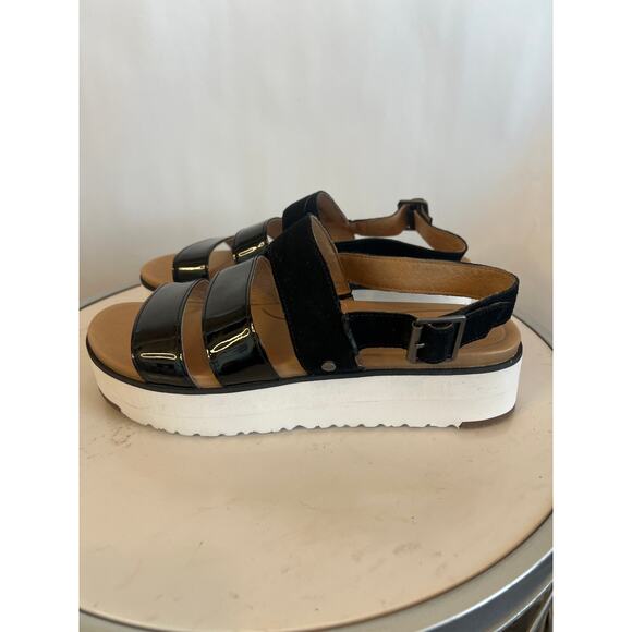 UGG Women's Braelynn
Platform Slingback Sandals. Black patent leather suede SZ 9 - Picture 3 of 10